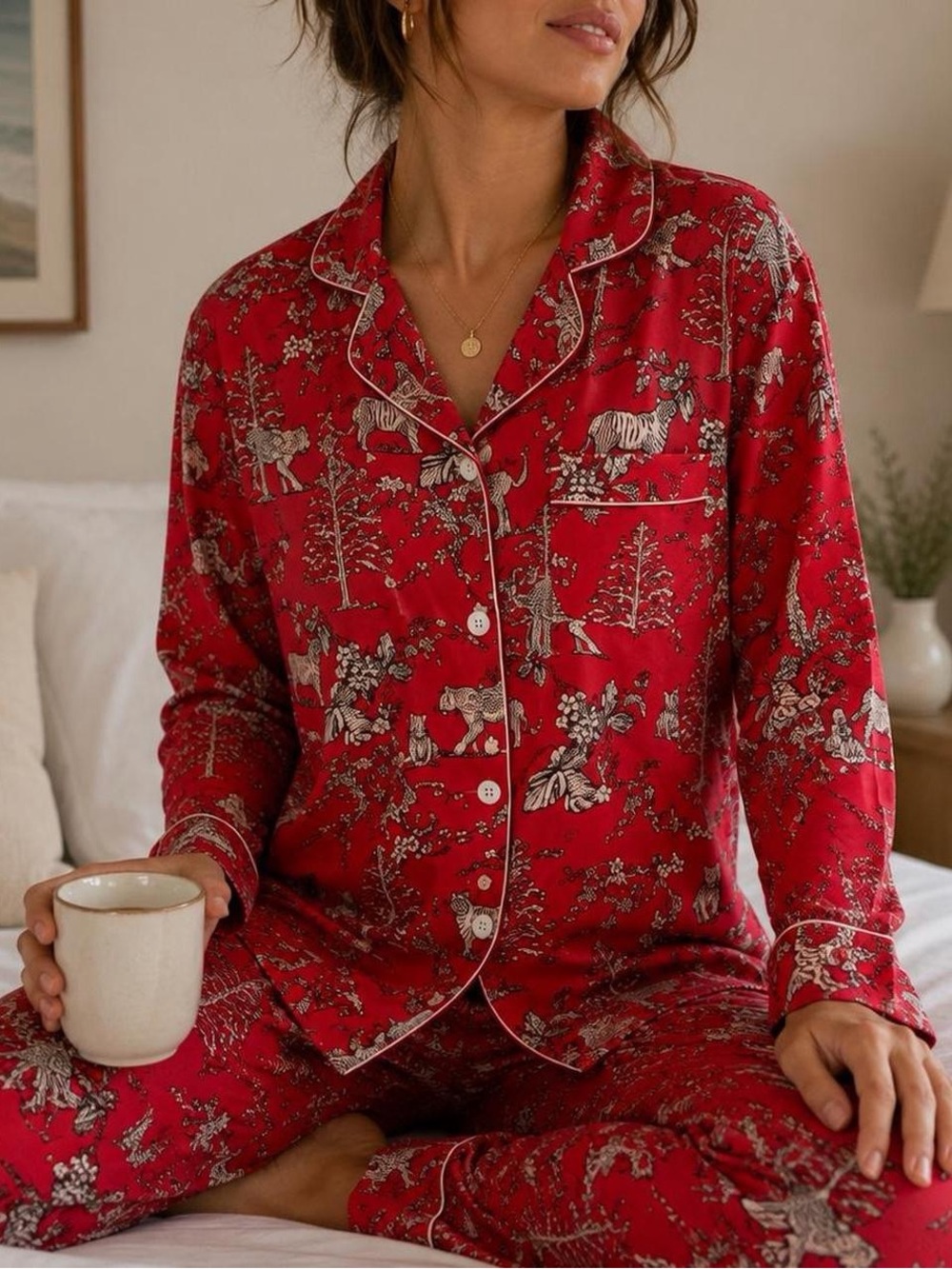 NWT Victoria’s Secret Red Tiger Floral Pajama Top L